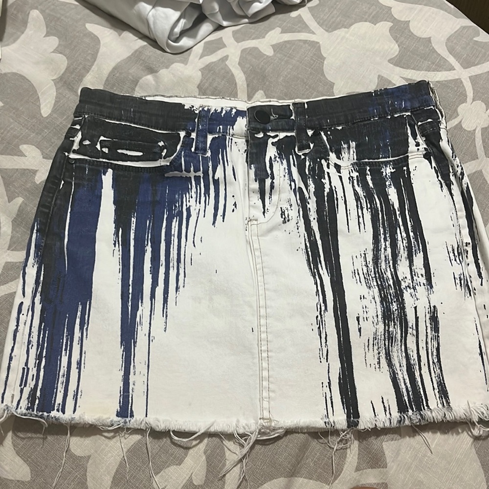 Chelsea and Violet denim skirt! Black and blue detailing and fringe bottom